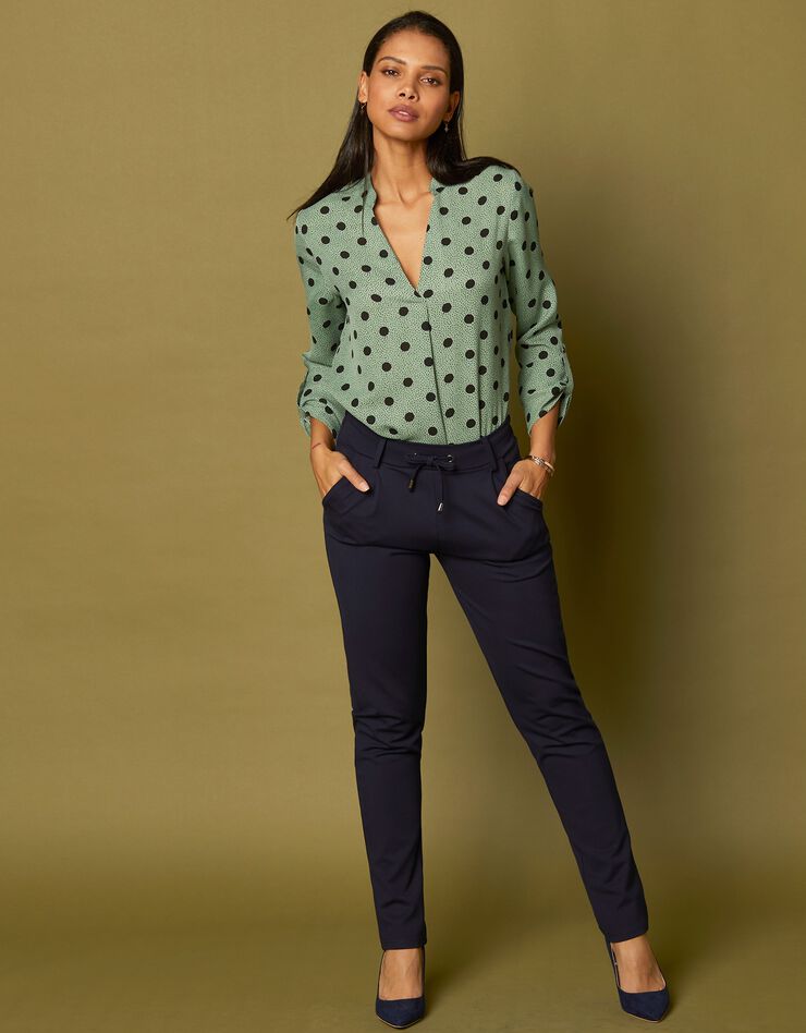 Pantalon chino uni, maille milano (marine) Pantalon chino uni, maille milano (marine)