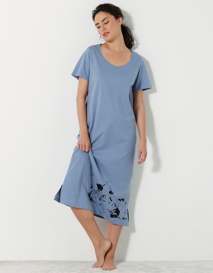 Chemise de nuit longue imprimé chat - lot de 2 (céladon / bleu) Chemise de nuit longue imprimé chat - lot de 2 (céladon / bleu)