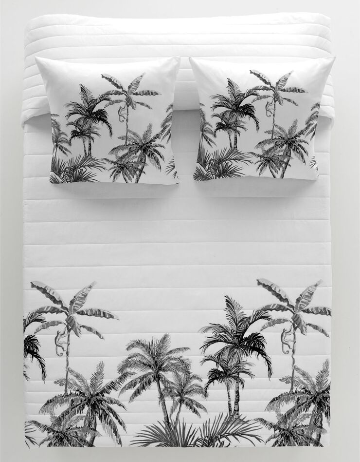 Couvre-lit matelassé imprimé palmiers (blanc / noir) Couvre-lit matelassé imprimé palmiers (blanc / noir)