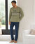 Pyjama long col V manches longues coton adouci (tilleul / marine)