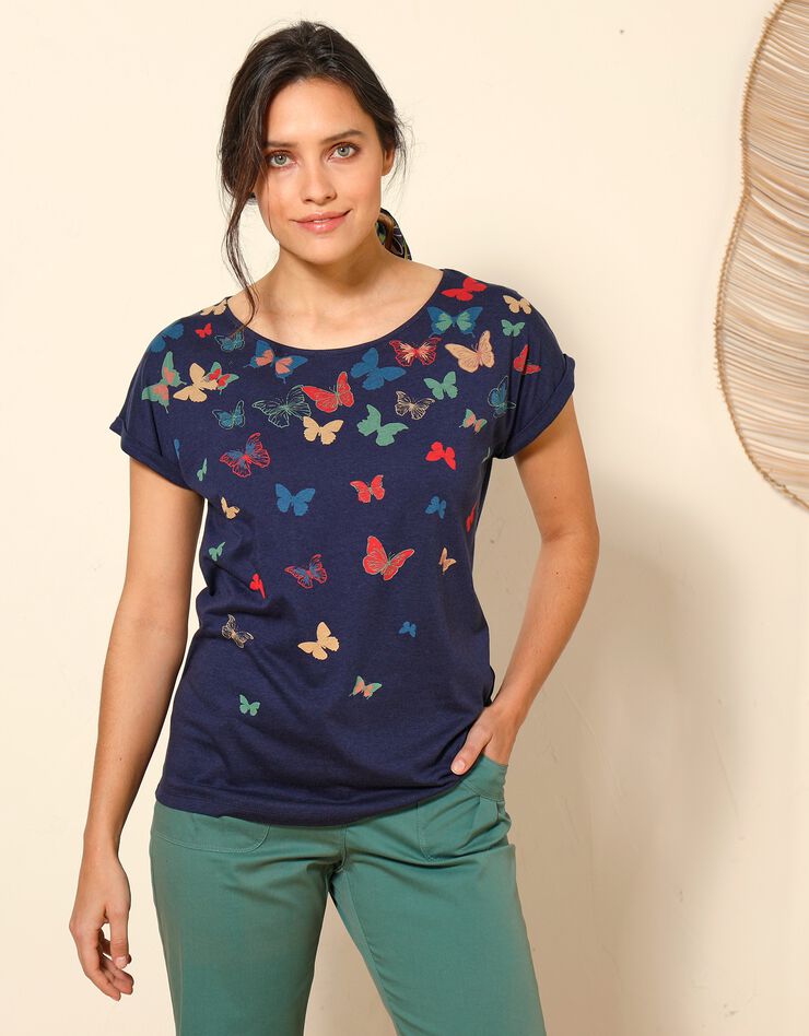 Tee-shirt boite, imprimé papillons (marine) Tee-shirt boite, imprimé papillons (marine)