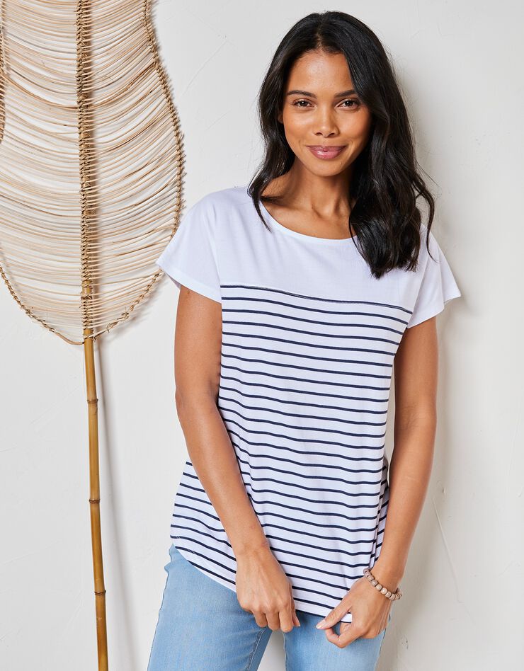 Tee-shirt rayé manches courtes - éco-responsable (blanc / marine) Tee-shirt rayé manches courtes - éco-responsable (blanc / marine)