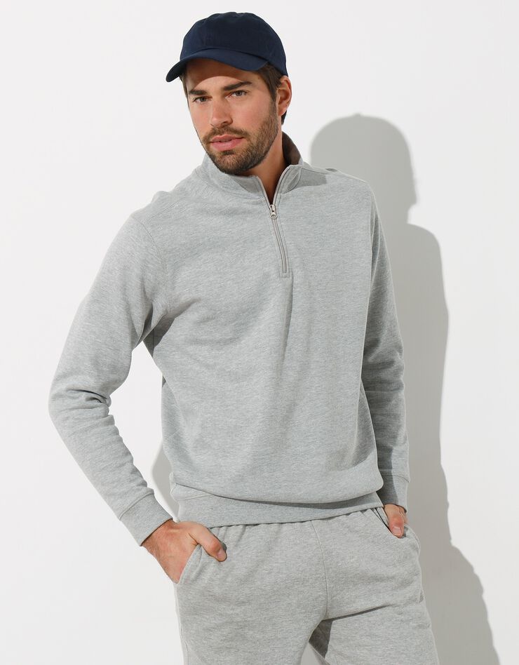 Sweat molleton col camionneur zippé (gris chiné)