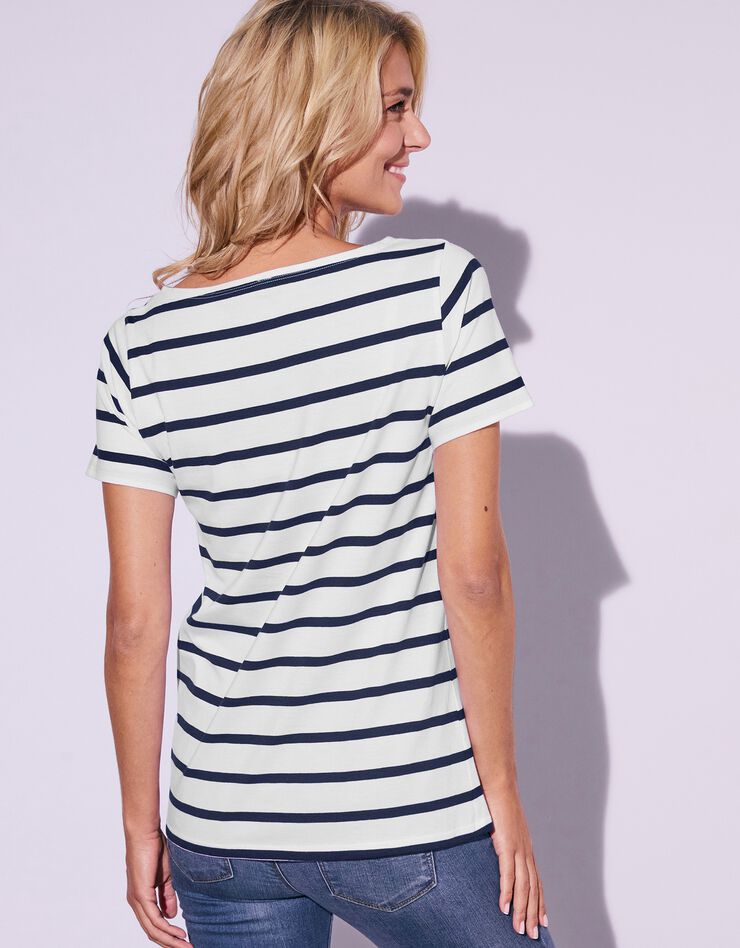 Tee-shirt marinière, manches courtes (blanc / marine) Tee-shirt marinière, manches courtes (blanc / marine)