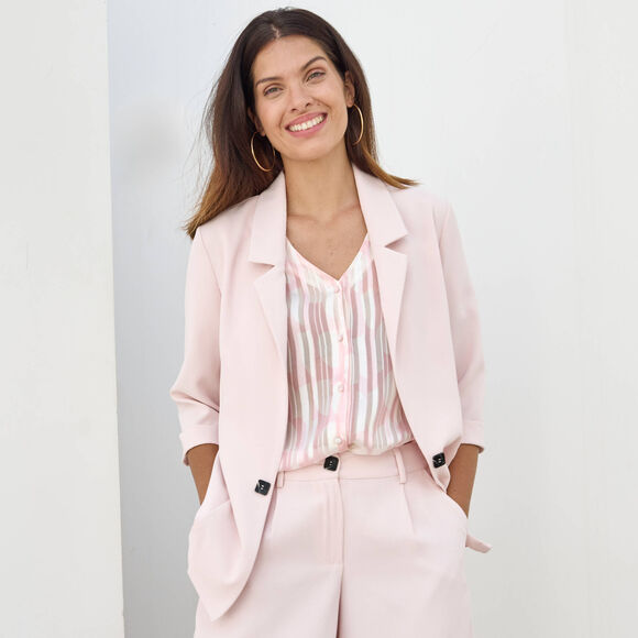 Veste manches 3/4, cr&ecirc;pe fluide (rose poudr&eacute;)