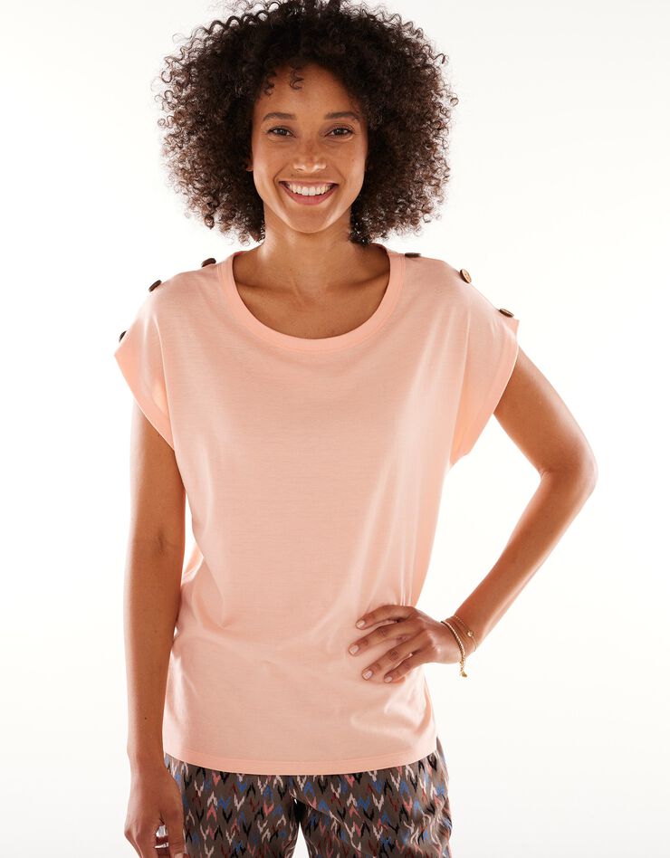 Tee-shirt uni détail boutonné maille jersey (abricot)