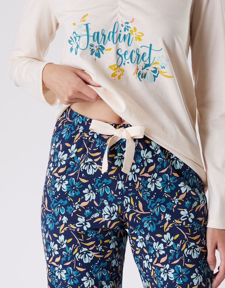 Pantalon pyjama coton imprimé floral (marine)