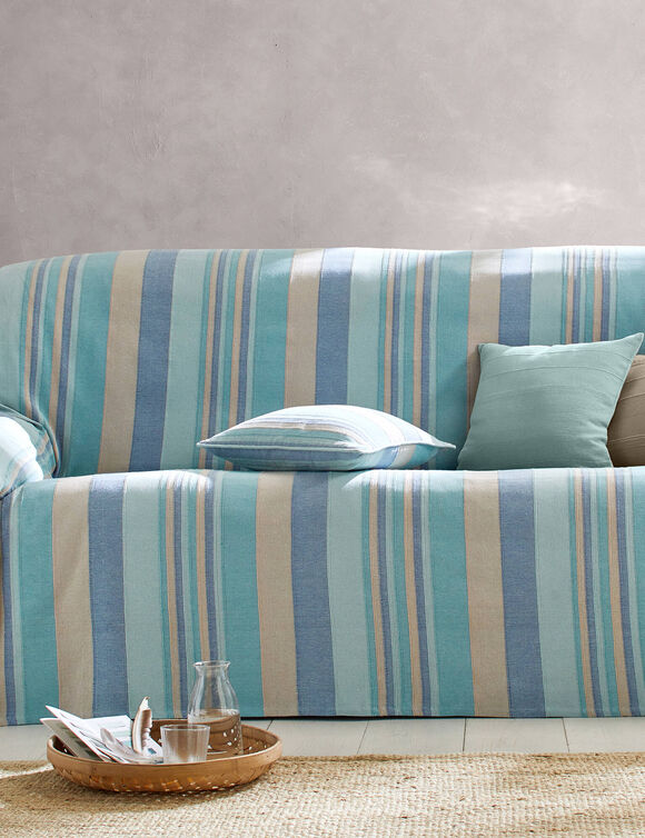 Plaid jeté multicolore coton tissage artisanal (céladon)