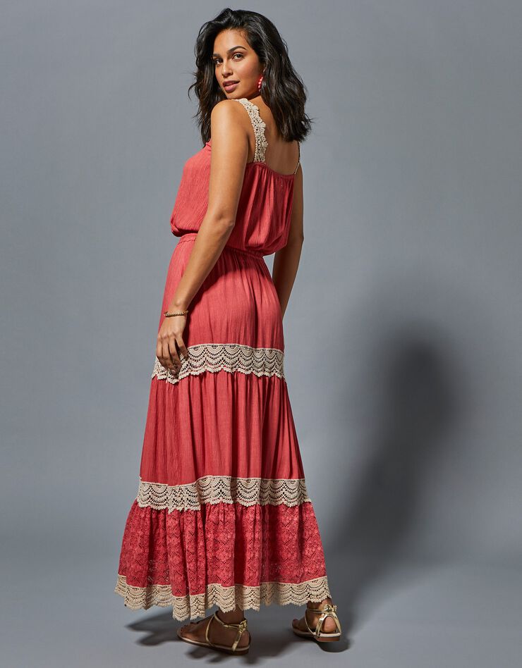 Jupon long macramé taille élastiquée (bois de rose) Jupon long macramé taille élastiquée (bois de rose)
