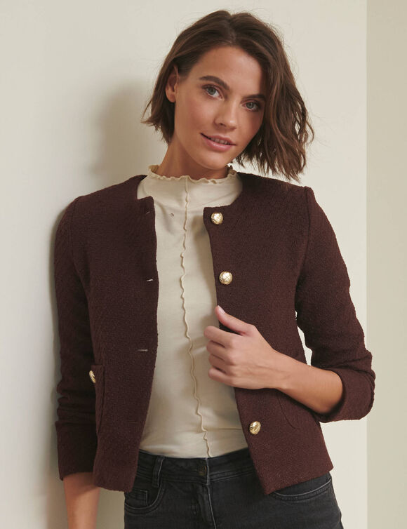 Veste boutonn&eacute;e, tweed (chocolat)