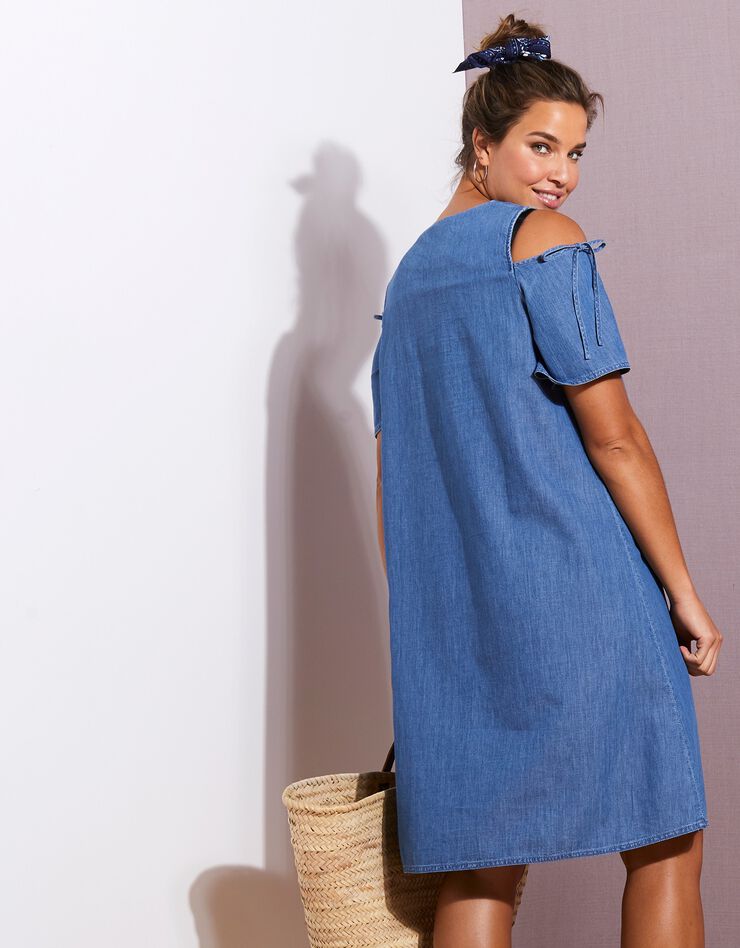 Robe en denim léger - épaules dénudées (stone) Robe en denim léger - épaules dénudées (stone)