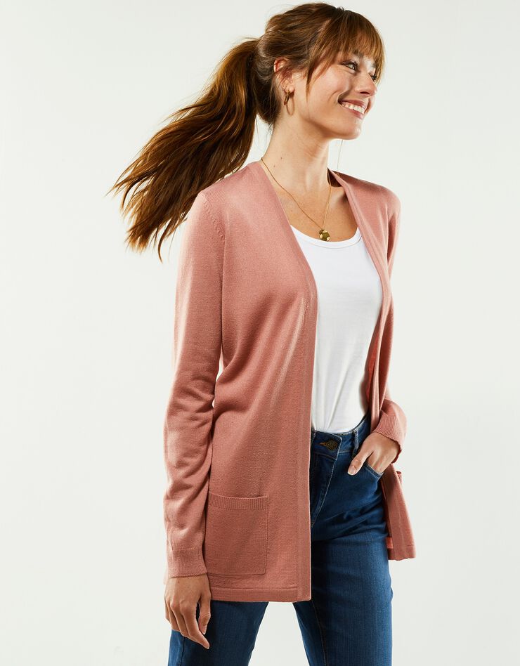 Gilet porter ouvert toucher cachemire (rose grisé) Gilet porter ouvert toucher cachemire (rose grisé)