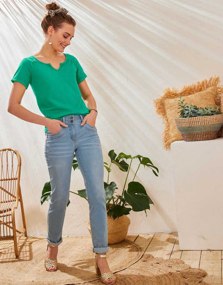 Tee-shirt col tunisien uni coton bio (vert) Tee-shirt col tunisien uni coton bio (vert)