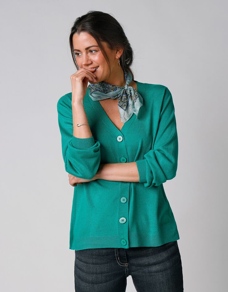 Gilet col V boutonné, toucher cachemire (vert pomme) Gilet col V boutonné, toucher cachemire (vert pomme)