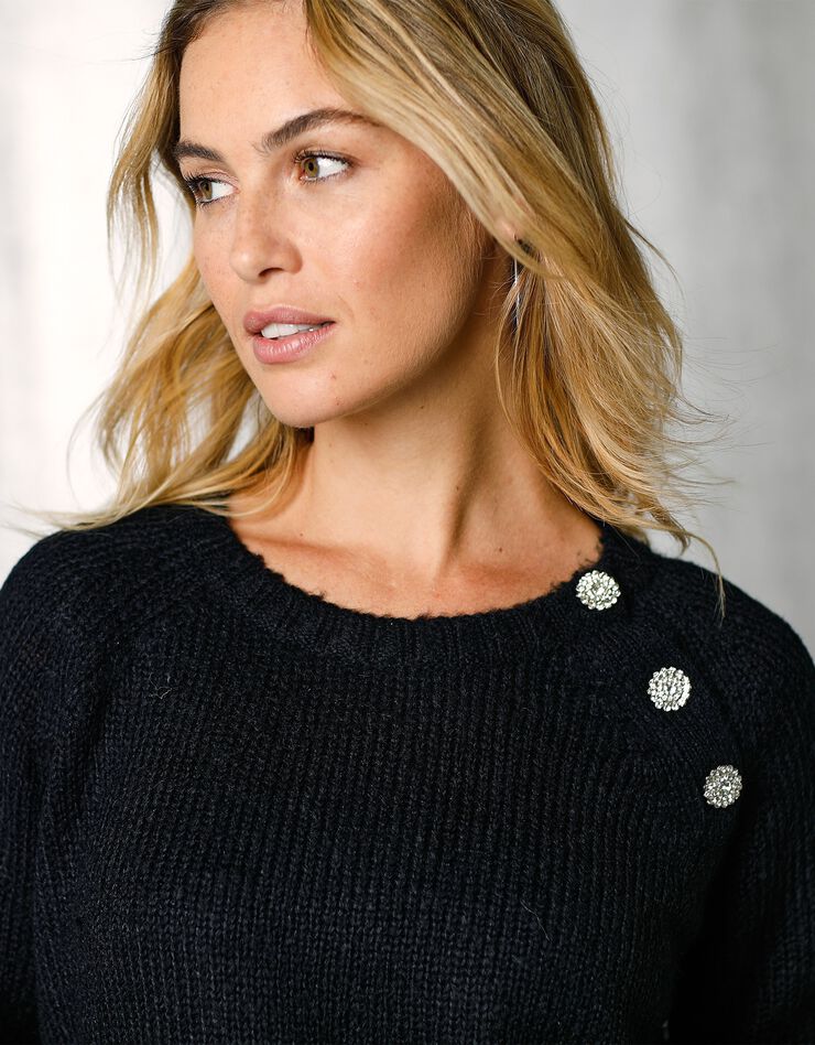 Pull épaule boutonnée bijoux (noir) Pull épaule boutonnée bijoux (noir)