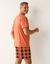 Pyjama short coton carreaux manches courtes (abricot)