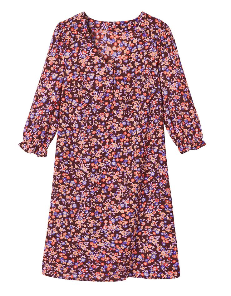 Robe évasée imprimée manches longues (chocolat / orange) Robe évasée imprimée manches longues (chocolat / orange)