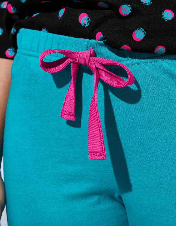 Pantalon pyjama coton Enjoy uni imprimé placé (émeraude)