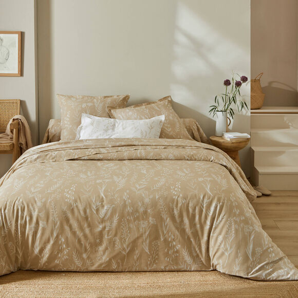 Linge de lit Alessia en coton imprimé fleuri (sable)