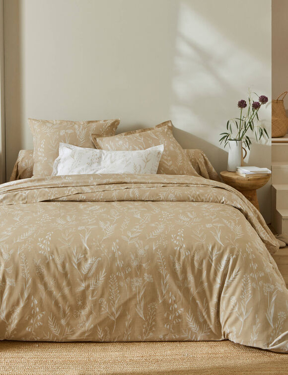 Linge de lit Alessia en coton imprimé fleuri (sable)