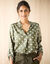 Blouse col tunisien imprimé pois, crêpe (kaki / blanc)