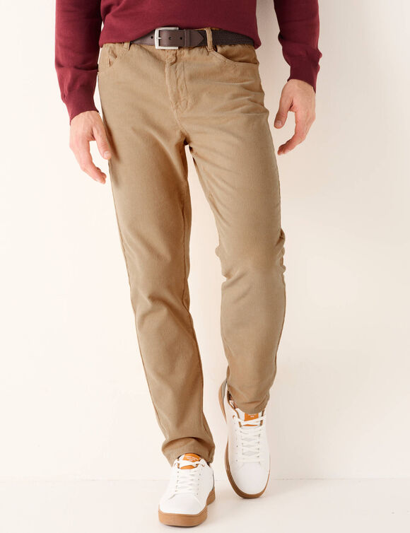 Pantalon 5 poches velours &eacute;lastiqu&eacute; c&ocirc;t&eacute;s - entrej. 77 cm (beige)