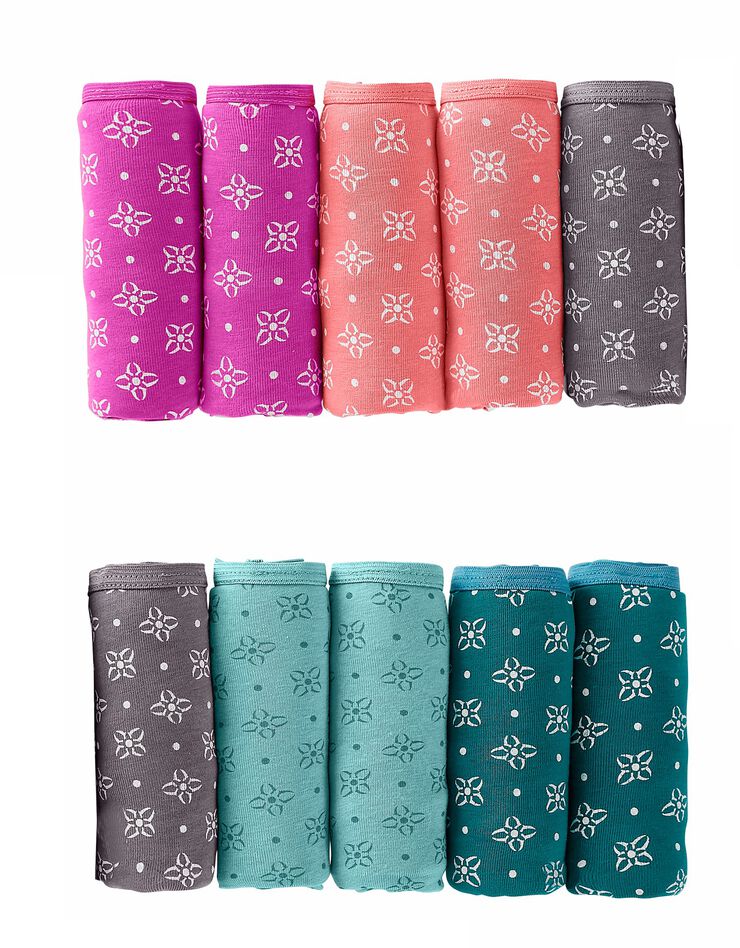 Culotte forme taï en coton stretch imprimé "rosaces"– Lot de 10  (lagon / corail)