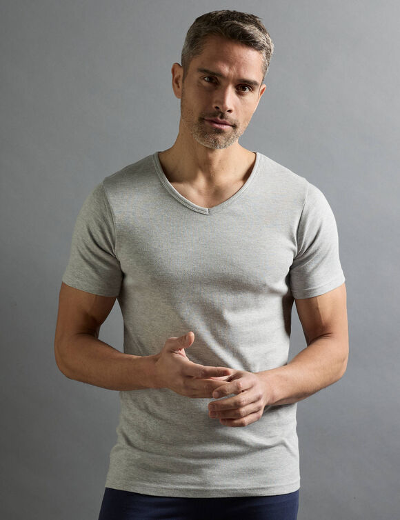 T-shirt sous-vêtement homme col V manches courtes chaleur douce - lot de 2 (gris)