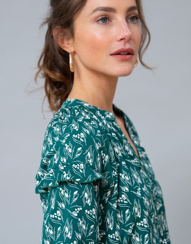 Robe forme housse volantée, imprimé bicolore en polyester recyclé(1) (vert / beige)