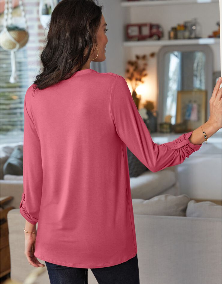 Tee-shirt col tunisien dentelle jersey (bois de rose) Tee-shirt col tunisien dentelle jersey (bois de rose)