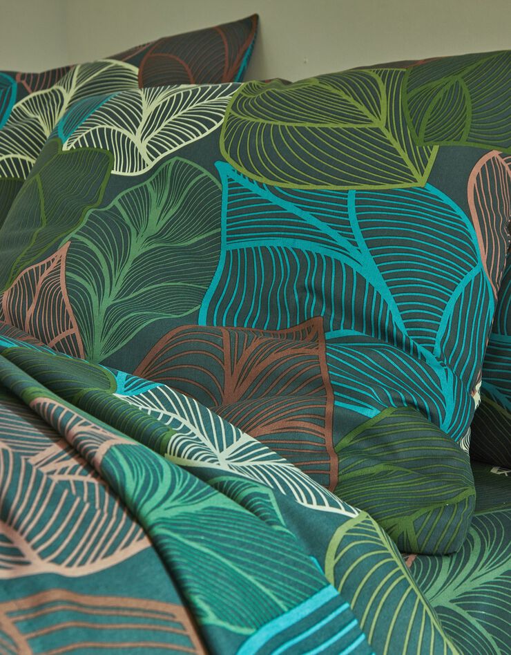 Linge de lit Elsa en polycoton à motifs feuilles (vert)