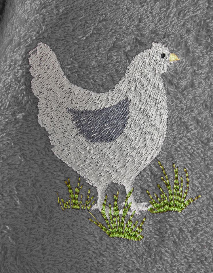 Torchons rond éponge brodée poule - lot de 2 (gris) Torchons rond éponge brodée poule - lot de 2 (gris)