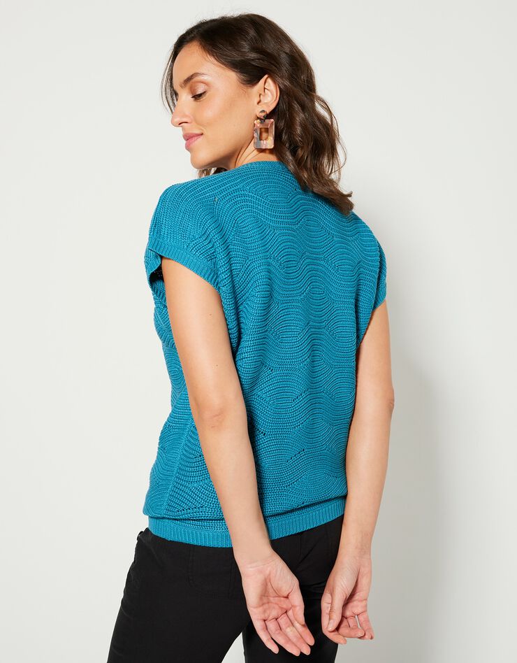 Pull manches courtes, maille fantaisie (turquoise) Pull manches courtes, maille fantaisie (turquoise)