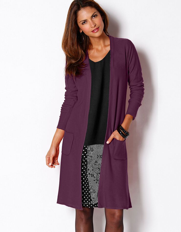 Long gilet toucher cachemire (prune) Long gilet toucher cachemire (prune)