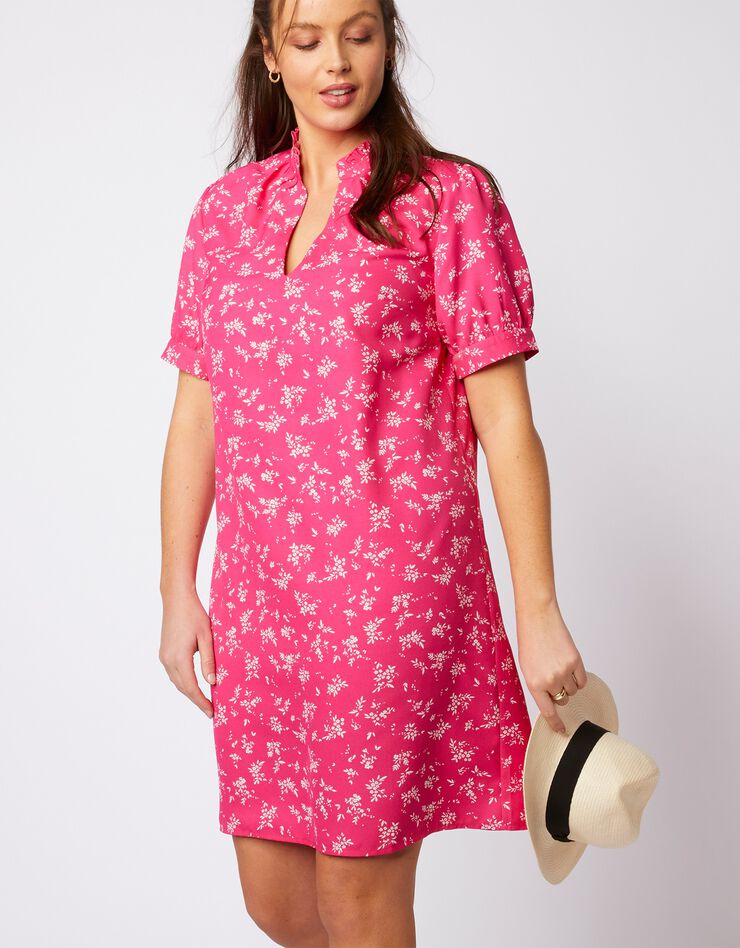 Robe imprimée col volanté (rose / blanc) Robe imprimée col volanté (rose / blanc)