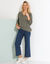 Pull loose col V, maille anglaise (kaki)