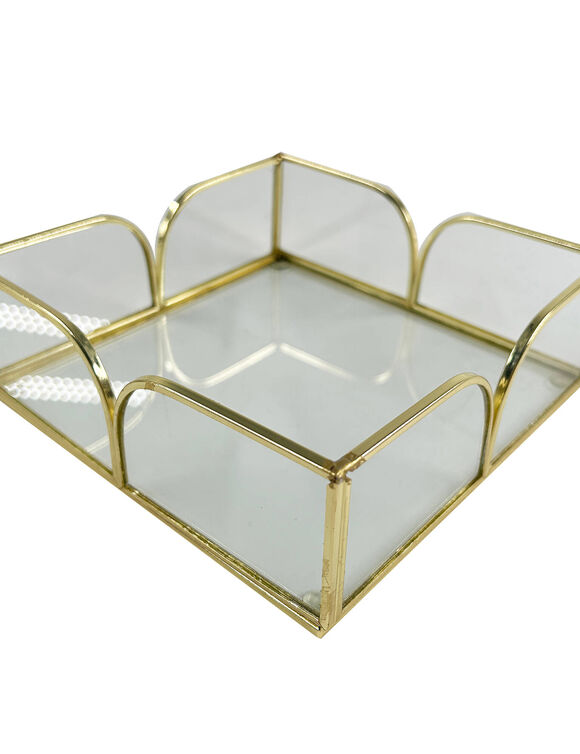 Plateau en verre et m&eacute;tal coloris dor&eacute; (dor&eacute;)