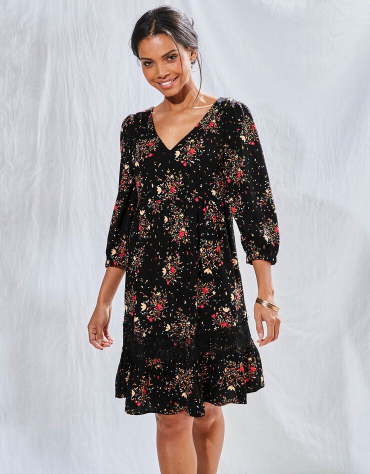 Robe dos lacé imprimée (noir / caramel) Robe dos lacé imprimée (noir / caramel)