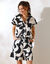 Chemisier coton imprimé manches courtes (noir / beige)