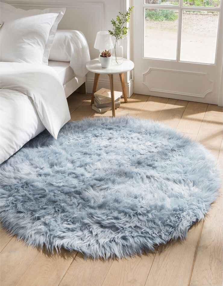 Tapis rond poils longs (bleu glacier)