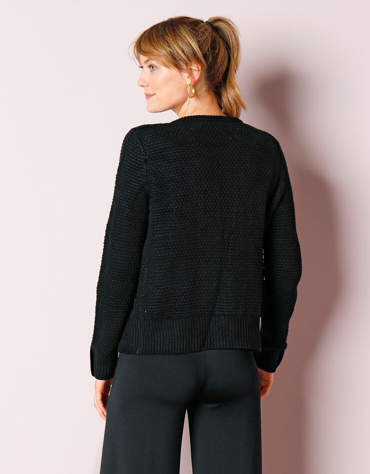 Gilet maille fantaisie boutons dorés vieillis (noir) Gilet maille fantaisie boutons dorés vieillis (noir)