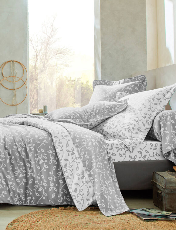Linge de lit Héritage en coton à motifs volutes (gris / blanc)