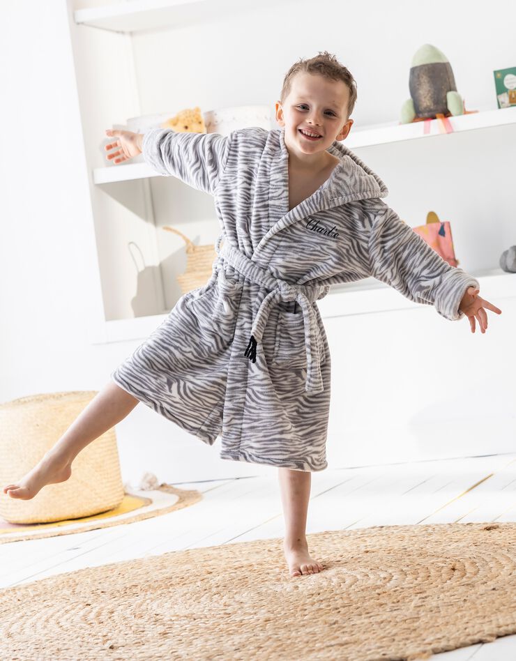 Peignoir de bain enfant à capuche zèbre personnalisable (blanc)
