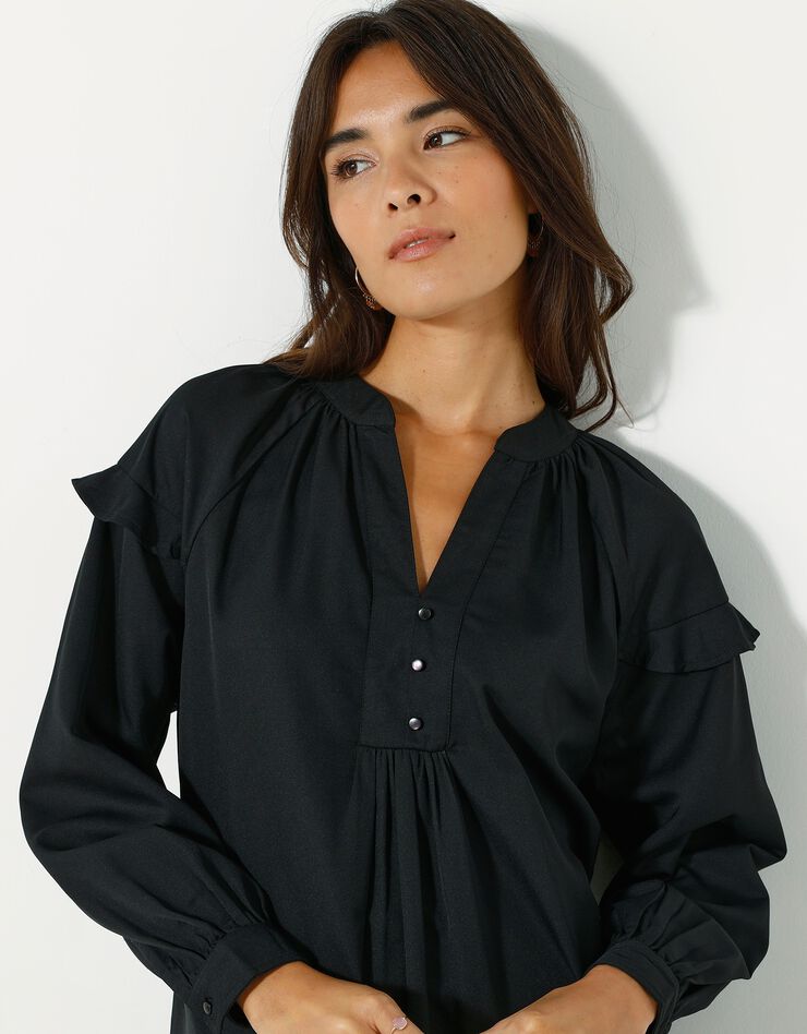Robe forme housse volantée unie en polyester recyclé(1) (noir)