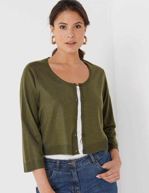 Gilet boléro boutonné, toucher doux (kaki)