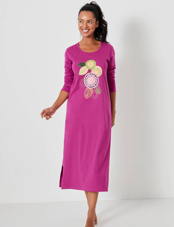 Chemise de nuit longue imprimée rosaces (violine)