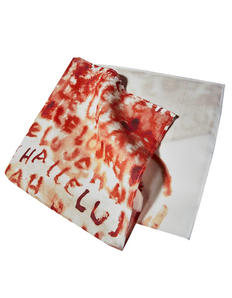 Foulard Annette Messager fabriqué en France, 48x48 cm - coton biologique (blanc / rouge)