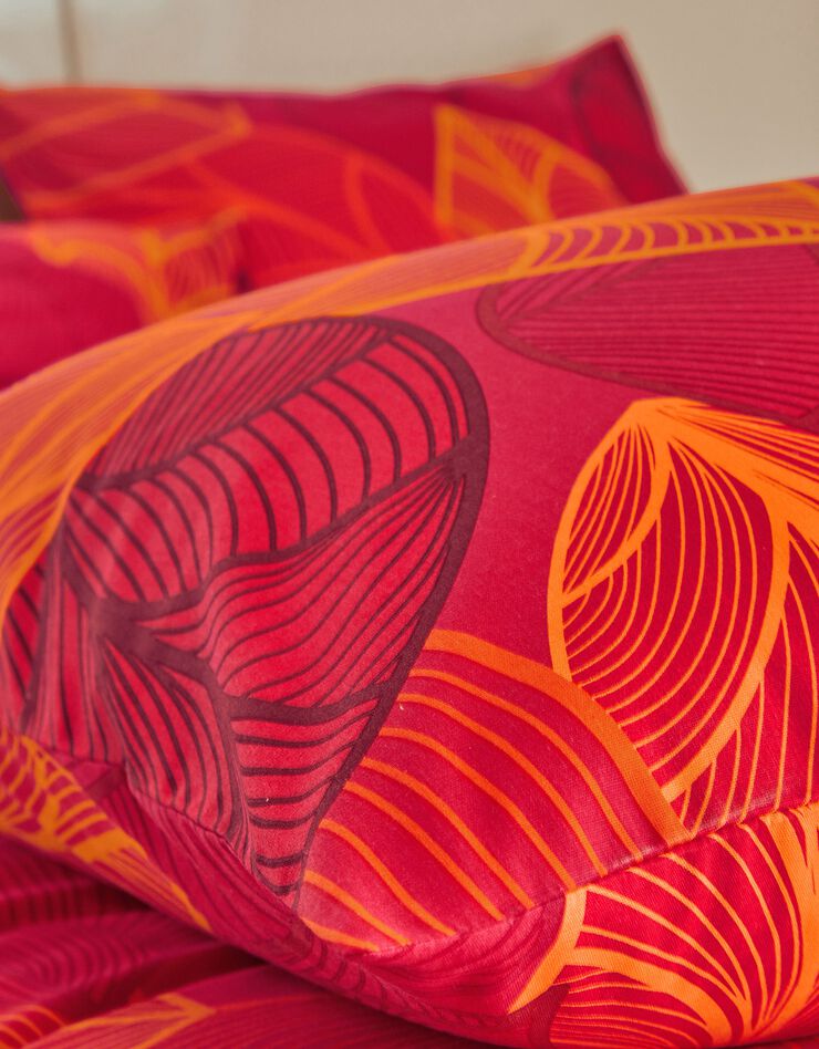 Linge de lit Elsa en polycoton à motifs feuilles (rouge)