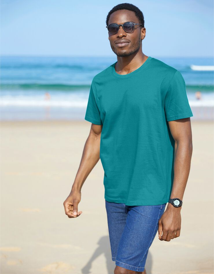 Tee-shirt col rond manches courtes - lot de 3 (turquoise + bordeaux + marine)
