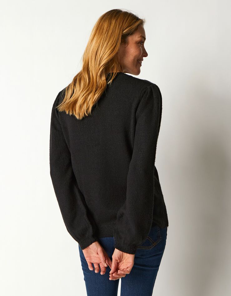 Pull ajouré col tunisien boutonné (noir) Pull ajouré col tunisien boutonné (noir)